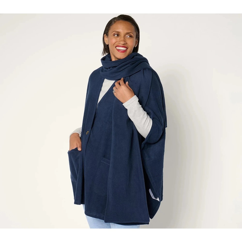 Cuddl Duds Fleecewear with Stretch Open Wrap with Removable Scarf ,One Size